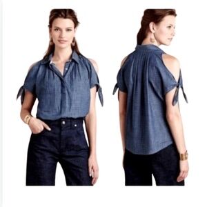 Banana Republic tie sleeve cutout open shoulder chambray top xxs